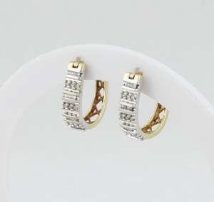 10k Yellow & White Gold Diamond Hoop Earrings  .30 carats total  3/4" x 3/16"